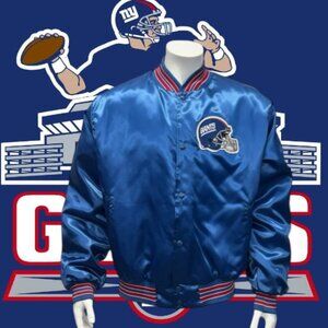 Vintage 80's Blue Locker Line New York Giants NFL Quilted Jacket Made in USA